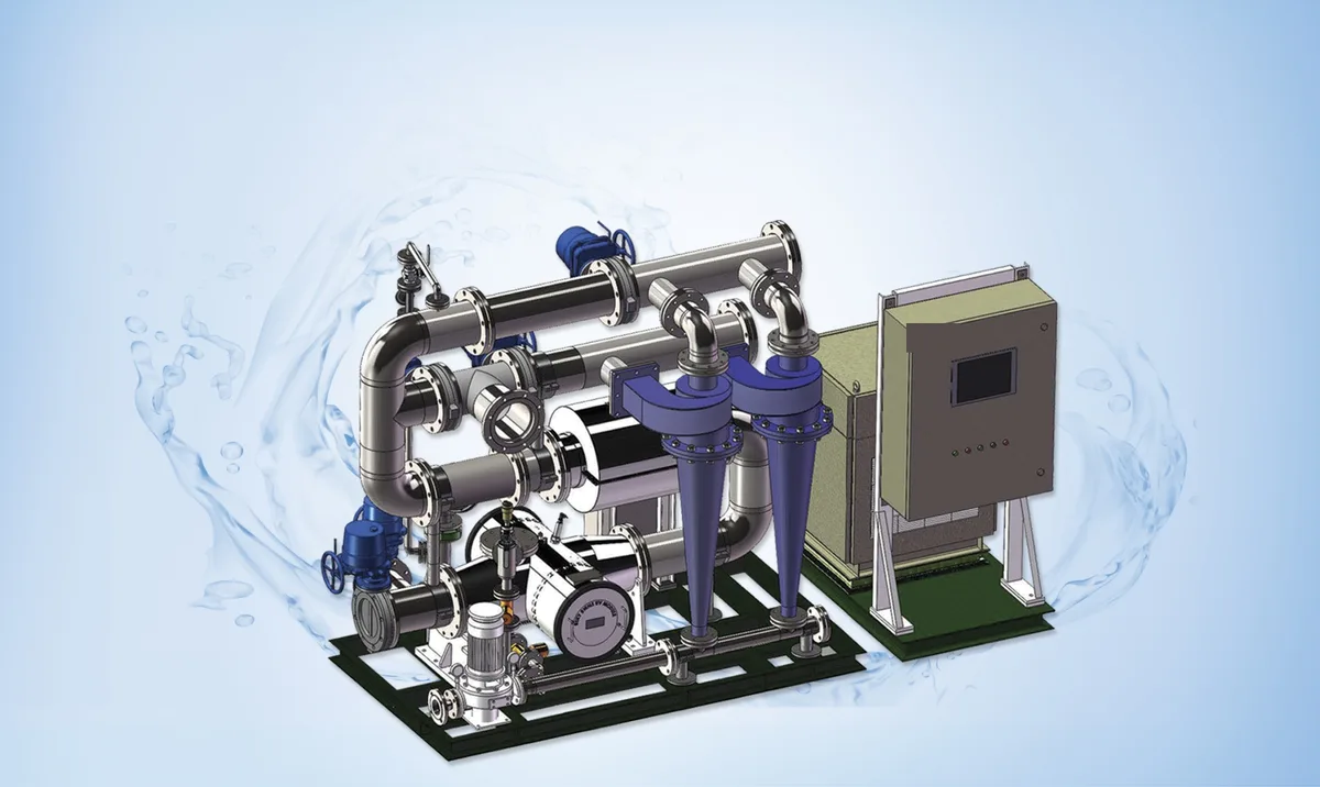 Ballast water management system skid with cyclonic separators and UV unit